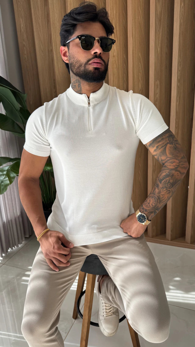 CAMISETA GOLA MÉDIA ZIPER - BRANCO