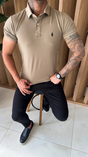 CAMISA GOLA POLO RALPH LAUREN SIMBOLO PRETO - BEGE