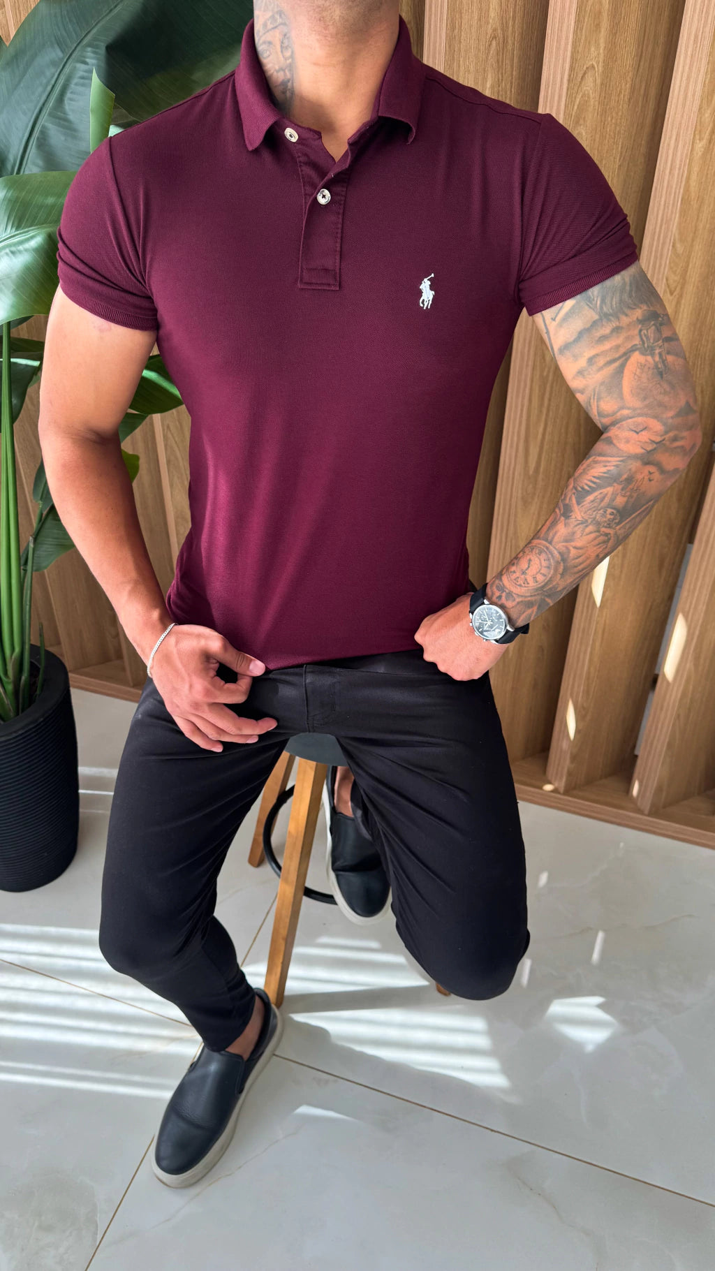 CAMISA GOLA POLO RALPH LAUREN SIMBOLO BRANCO - VINHO