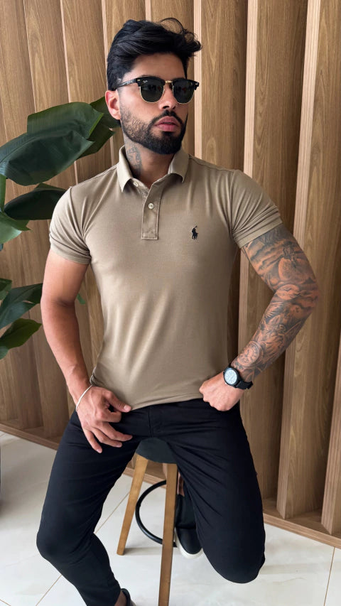 CAMISA GOLA POLO RALPH LAUREN SIMBOLO PRETO - BEGE
