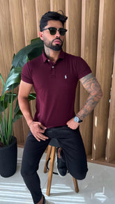CAMISA GOLA POLO RALPH LAUREN SIMBOLO BRANCO - VINHO