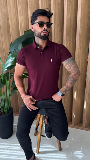 CAMISA GOLA POLO RALPH LAUREN SIMBOLO BRANCO - VINHO