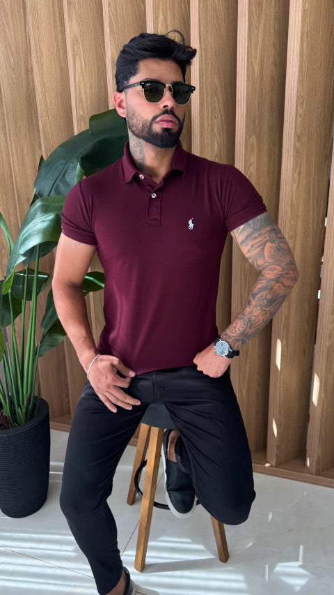 CAMISA GOLA POLO RALPH LAUREN SIMBOLO BRANCO - VINHO