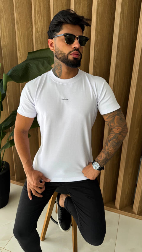CAMISETA CALVIN KLEIN GOLA MEDIA NEW - BRANCA