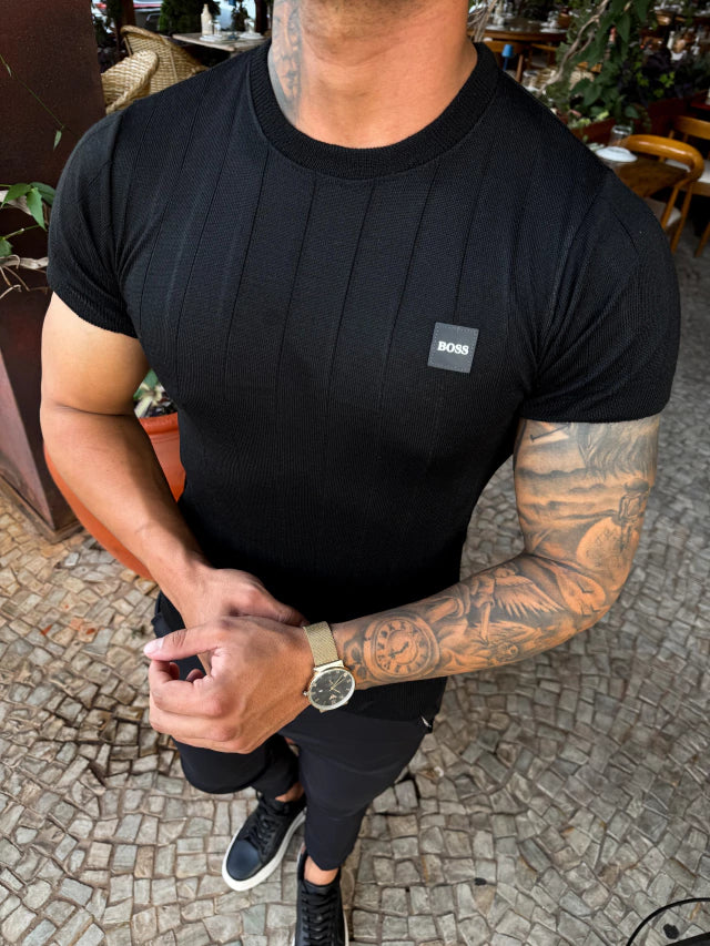 CAMISETA TRICOT TARJA BOSS - PRETA