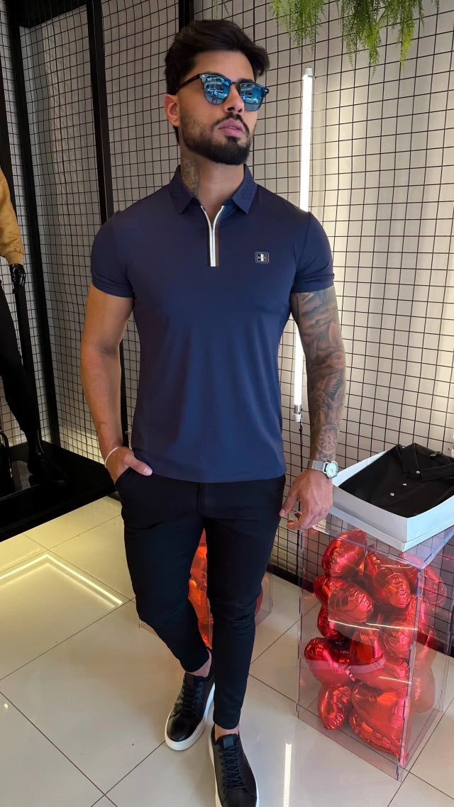 GOLA POLO BOSS ZIPER DETALHES PREMIUM - AZUL MARINHO