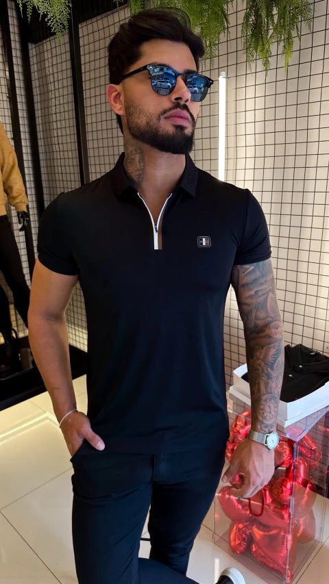 GOLA POLO BOSS ZIPER DETALHES PREMIUM - PRETA